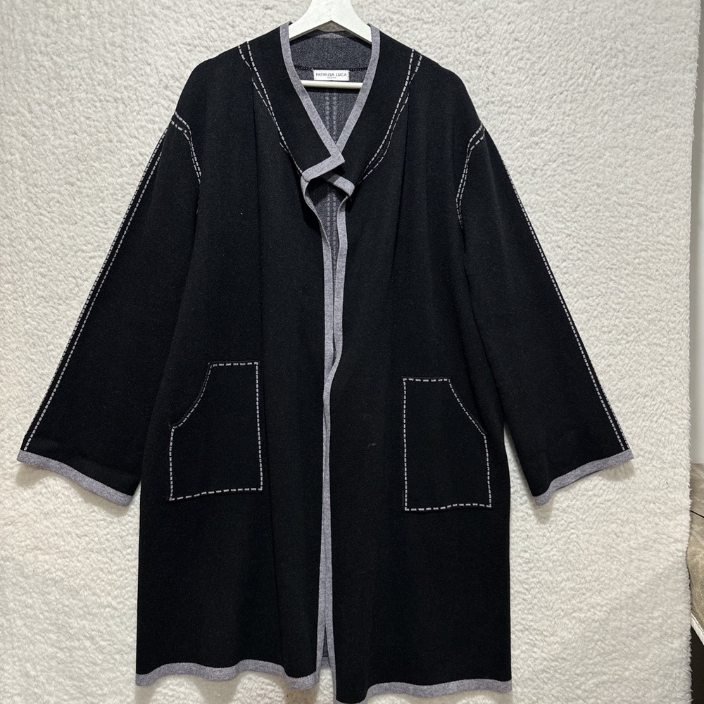 Patrizia Luca Milano Open Front Black Cardigan Kimono Duster Jacket Size L/XL
